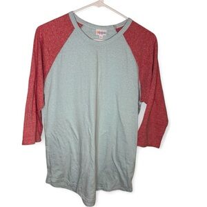 LuLaRoe 3/4 SleeveRaglan Sleeve Shirt Pink and Grey/Blue Women Size XL